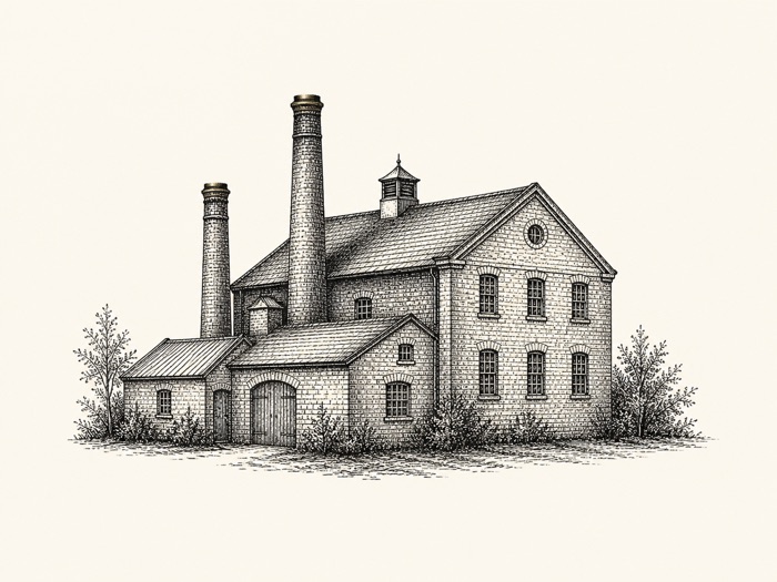 Vintage engraving of a distillery