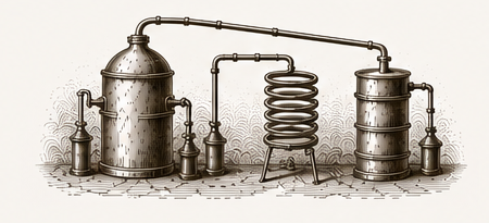 Vintage engraving of a copper distillation apparatus